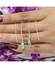 Emerald Dangle Earrings, Sterling Silver Earrings, Box Chain With Hook Earrings, Handmade Jewelry for Women