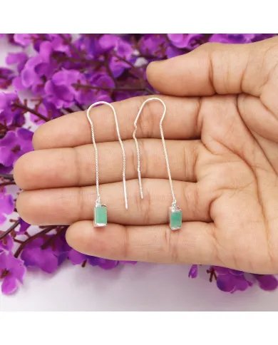 Emerald Dangle Earrings, Sterling Silver Earrings, Box Chain With Hook Earrings, Handmade Jewelry for Women