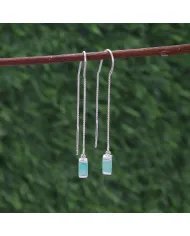 Emerald Dangle Earrings, Sterling Silver Earrings, Box Chain With Hook Earrings, Handmade Jewelry for Women