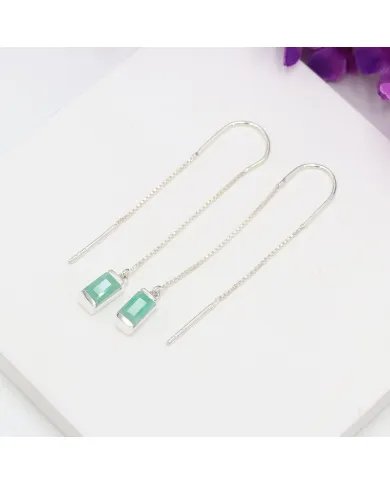 Emerald Dangle Earrings, Sterling Silver Earrings, Box Chain With Hook Earrings, Handmade Jewelry for Women