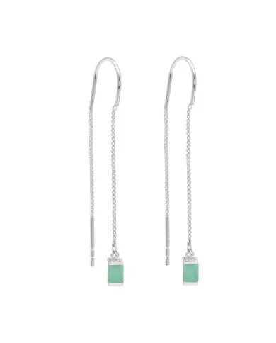Emerald Dangle Earrings, Sterling Silver Earrings, Box Chain With Hook Earrings, Handmade Jewelry for Women