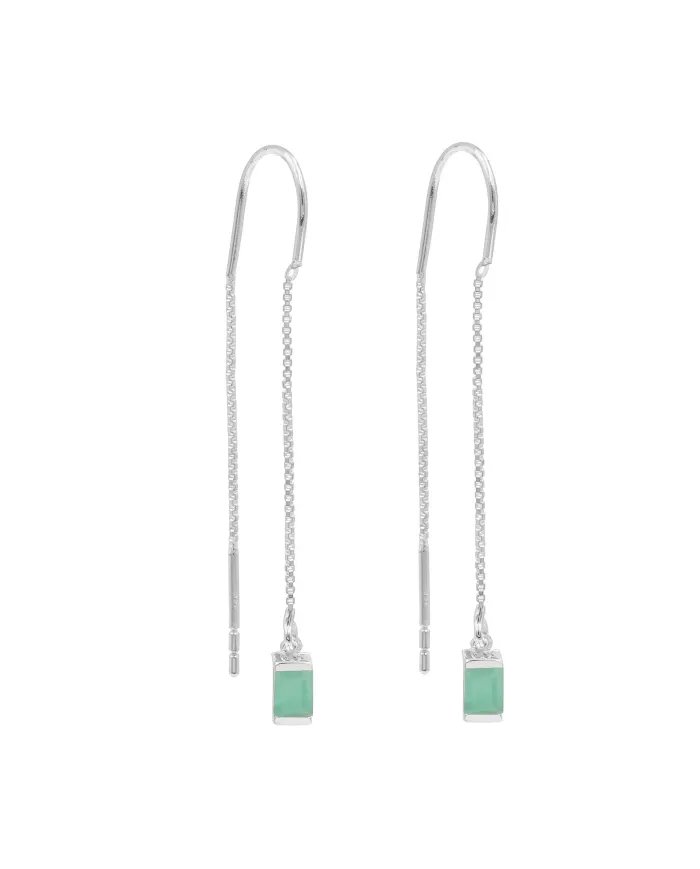Emerald Dangle Earrings, Sterling Silver Earrings, Box Chain With Hook Earrings, Handmade Jewelry for Women