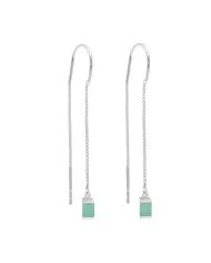Emerald Dangle Earrings, Sterling Silver Earrings, Box Chain With Hook Earrings, Handmade Jewelry for Women