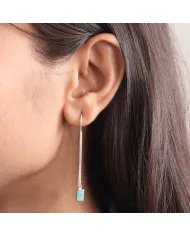 Emerald Dangle Earrings, Sterling Silver Earrings, Box Chain With Hook Earrings, Handmade Jewelry for Women