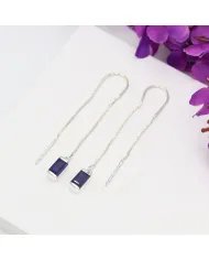 Blue Sapphire Dangle Earrings, Sterling Silver Earrings, Box Chain With Hook Earrings, Handmade Jewelry for Women