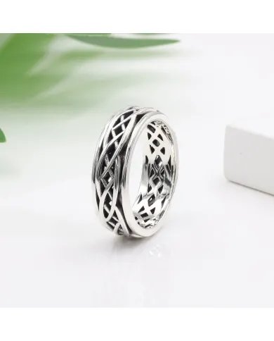 Oxidized Spinner Ring 925 Sterling Silver Band Ring – Handmade Anxiety & Meditation Fidget Ring Unisex Ring