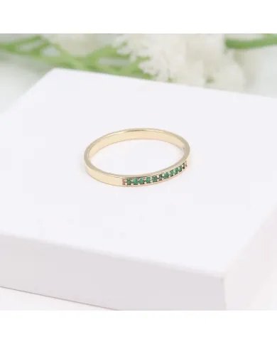 Emerald 9K Gold Ring - Handmade Engagement Ring Minimalist Half Eternity Band Ring for Women