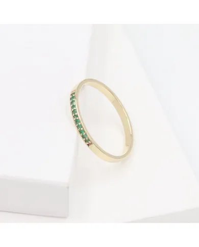Emerald 9K Gold Ring - Handmade Engagement Ring Minimalist Half Eternity Band Ring for Women