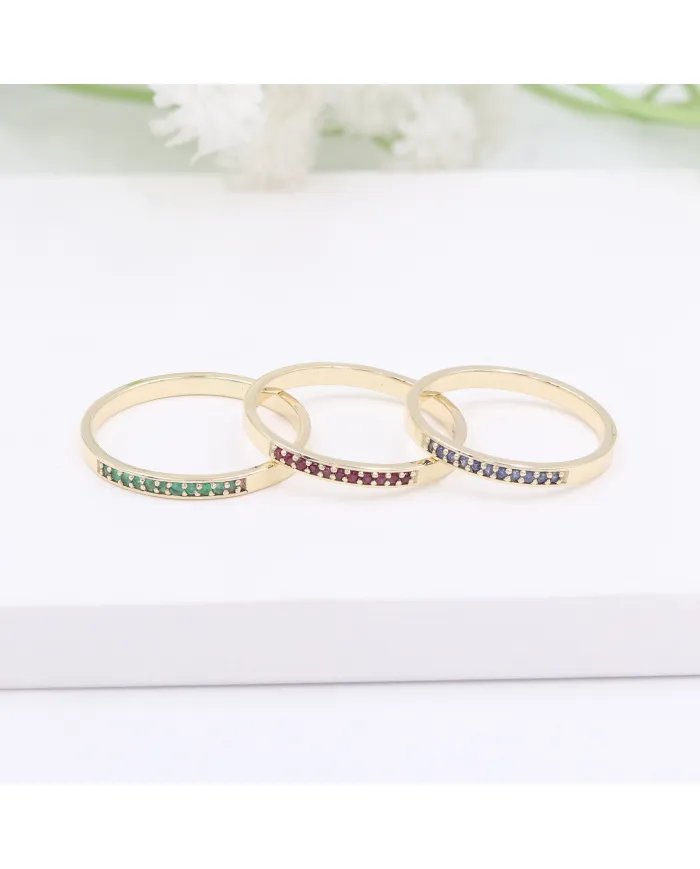 Blue Sapphire 9K Gold Ring - Handmade Engagement Ring Minimalist Half Eternity Band Ring for Women