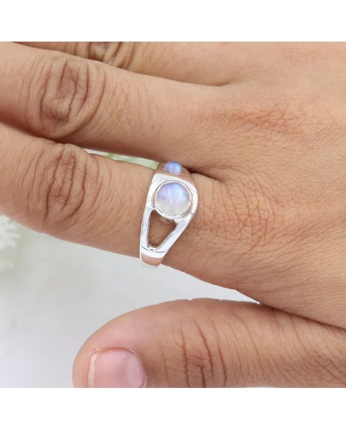 Natural Rainbow Moonstone Ring - 925 Silver Handmade Gemstone Jewelry