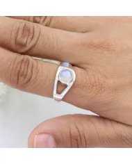 Natural Rainbow Moonstone Ring - 925 Silver Handmade Gemstone Jewelry