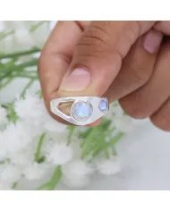 Natural Rainbow Moonstone Ring - 925 Silver Handmade Gemstone Jewelry