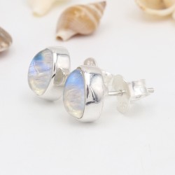 Moonstone Stud, 925 Sterling Silver Earrings, Oval Blue Studs, June Birthstone, Push Back Earrings, Handmade Earrings for Girls