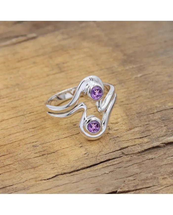 Amethyst Ring - Sterling Silver Statement Ring Stylish Ring Handmade Ring Versatile Ring for Women