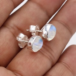 Moonstone Stud, 925 Sterling Silver Earrings, Oval Blue Studs, June Birthstone, Push Back Earrings, Handmade Earrings for Girls