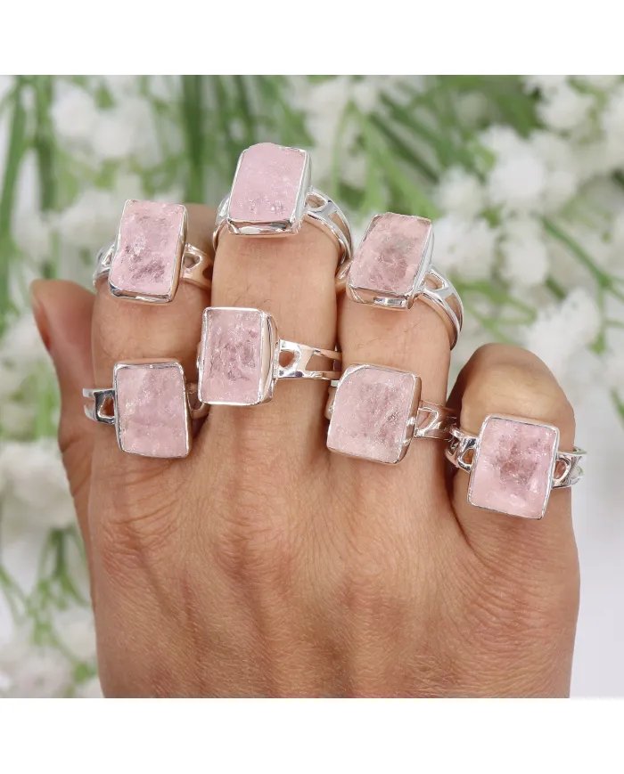 Raw Material Morganite Ring - Sterling Silver Handmade Ring Unique Statement Jewelry