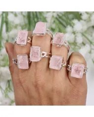 Raw Material Morganite Ring - Sterling Silver Handmade Ring Unique Statement Jewelry