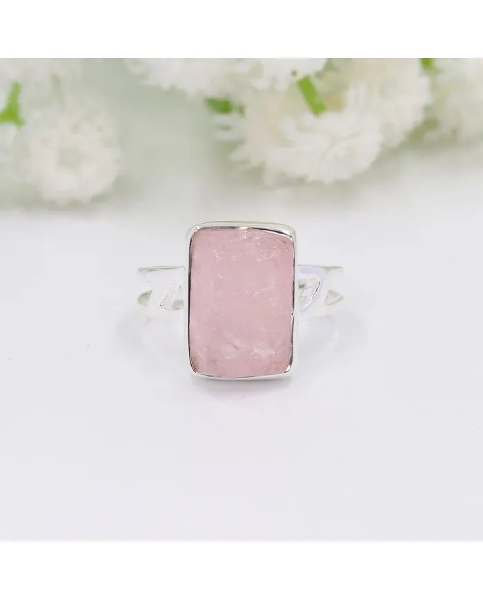 Raw Material Morganite Ring - Sterling Silver Handmade Ring Unique Statement Jewelry