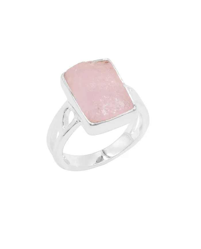 Raw Material Morganite Ring - Sterling Silver Handmade Ring Unique Statement Jewelry