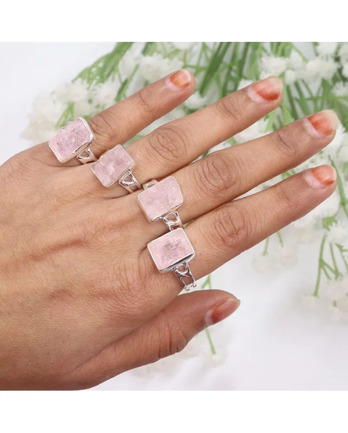 Raw Material Morganite Ring - Sterling Silver Handmade Ring Unique Statement Jewelry