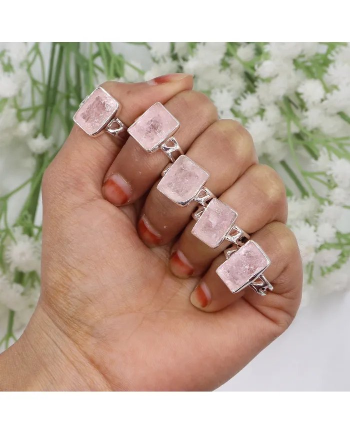 Raw Morganite Ring - 925 Sterling Silver Handmade Gemstone Jewelry