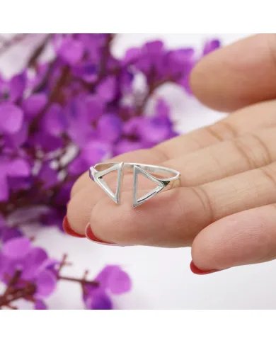Double Triangle Open Band Ring – 925 Silver Minimalist Geometric