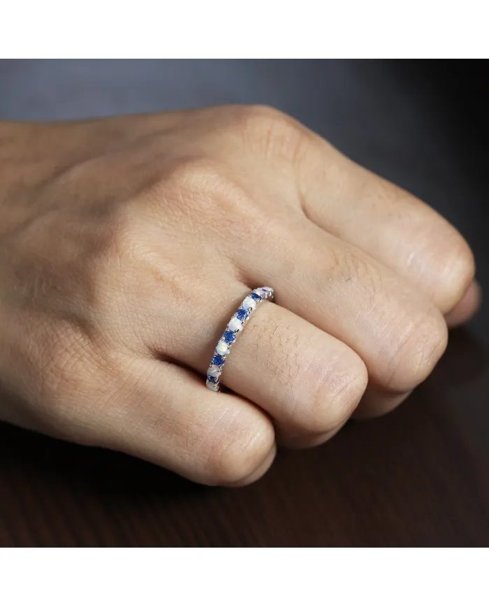 Ethiopian Opal Ring with Cubic Zirconia Tanzanite - 925 Silver Jewelry