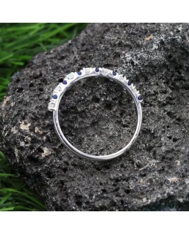 Ethiopian Opal Ring with Cubic Zirconia Tanzanite - 925 Silver Jewelry