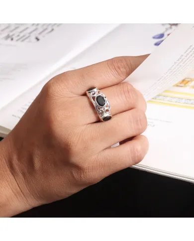 Natural Black Onyx - 925 Sterling Silver Handmade Ring Statement Jewelry
