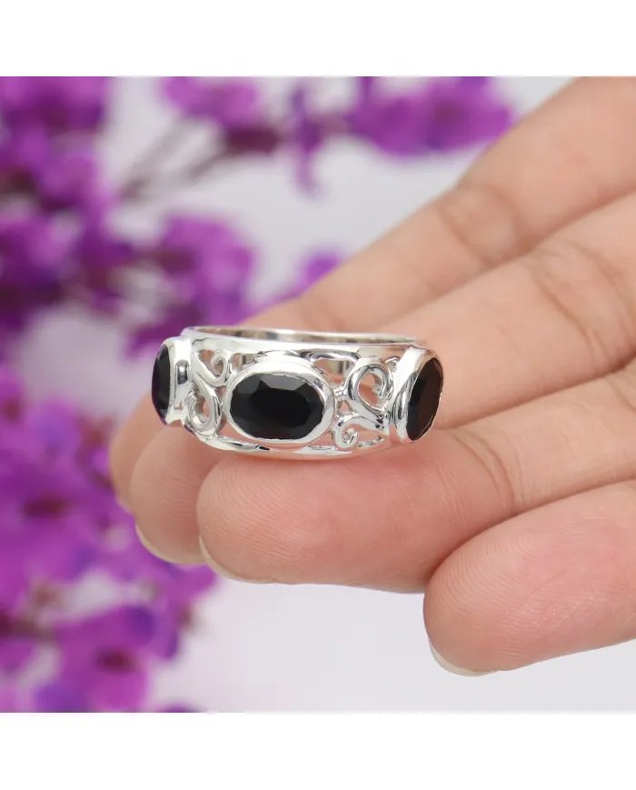 Natural Black Onyx - 925 Sterling Silver Handmade Ring Statement Jewelry