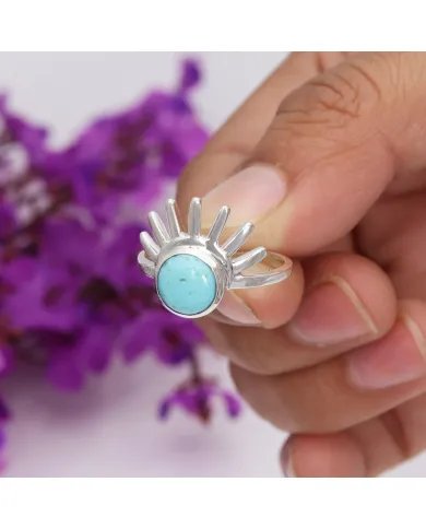 Arizona Turquoise Ring – 925 Silver Sunburst Handmade Boho Jewelry