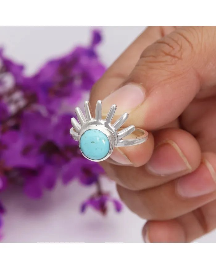Arizona Turquoise Ring – 925 Silver Sunburst Handmade Boho Jewelry