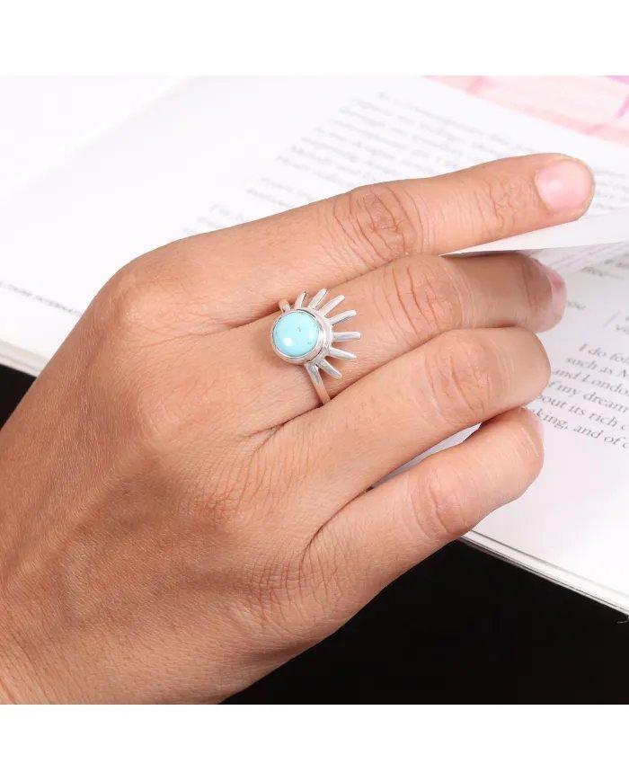 Arizona Turquoise Ring – 925 Silver Sunburst Handmade Boho Jewelry