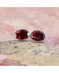 Garnet Stud Earrings - Handmade 925 Sterling Silver Mini Posts Jewelry