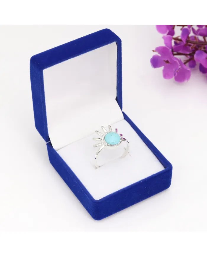 Arizona Turquoise Ring – 925 Silver Sunburst Handmade Boho Jewelry