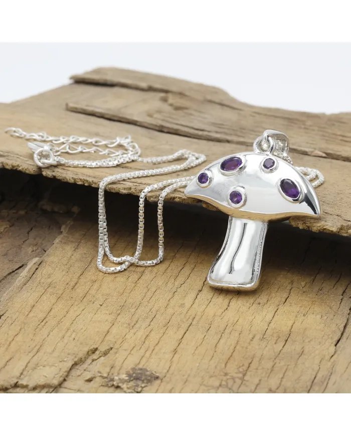 Amethyst Pendant - Sterling Silver Handmade Mushroom Pendant Charming Pendant for Women