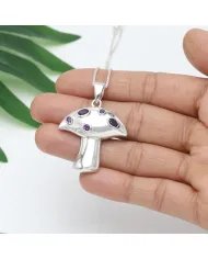 Amethyst Pendant - Sterling Silver Handmade Mushroom Pendant Charming Pendant for Women