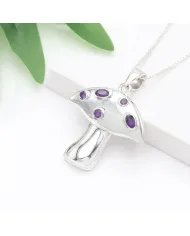 Amethyst Pendant - Sterling Silver Handmade Mushroom Pendant Charming Pendant for Women