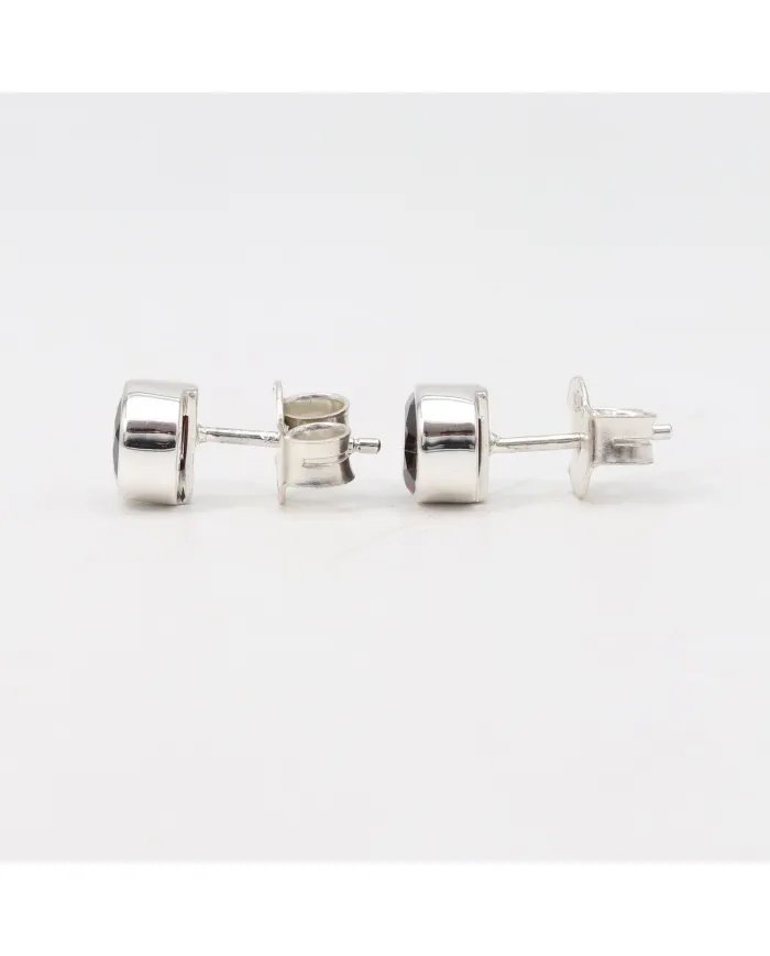 Garnet Stud Earrings - Handmade 925 Sterling Silver Mini Posts Jewelry