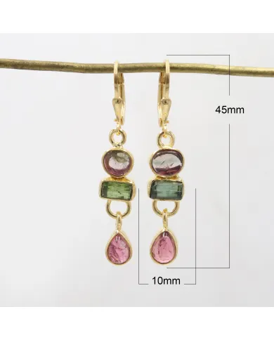 Multi Tourmaline Dangle Earrings - 18K Gold Plated 925 Silver Jewelry