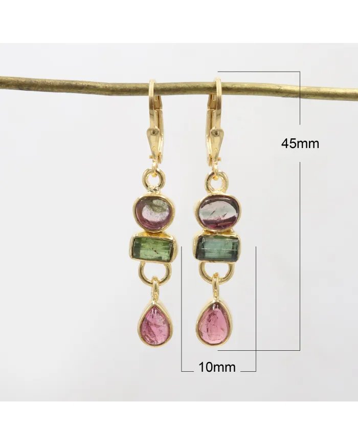 Watermelon Tourmaline Earrings - Sterling Silver 18k Gold Plated Drop & Dangle Earrings Handmade Jewelry