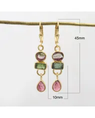 Multi Tourmaline Dangle Earrings - 18K Gold Plated 925 Silver Jewelry