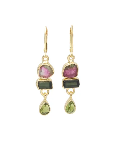 Multi Tourmaline Dangle Earrings - 18K Gold Plated 925 Silver Jewelry