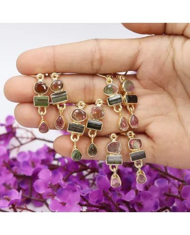 Multi Tourmaline Dangle Earrings - 18K Gold Plated 925 Silver Jewelry