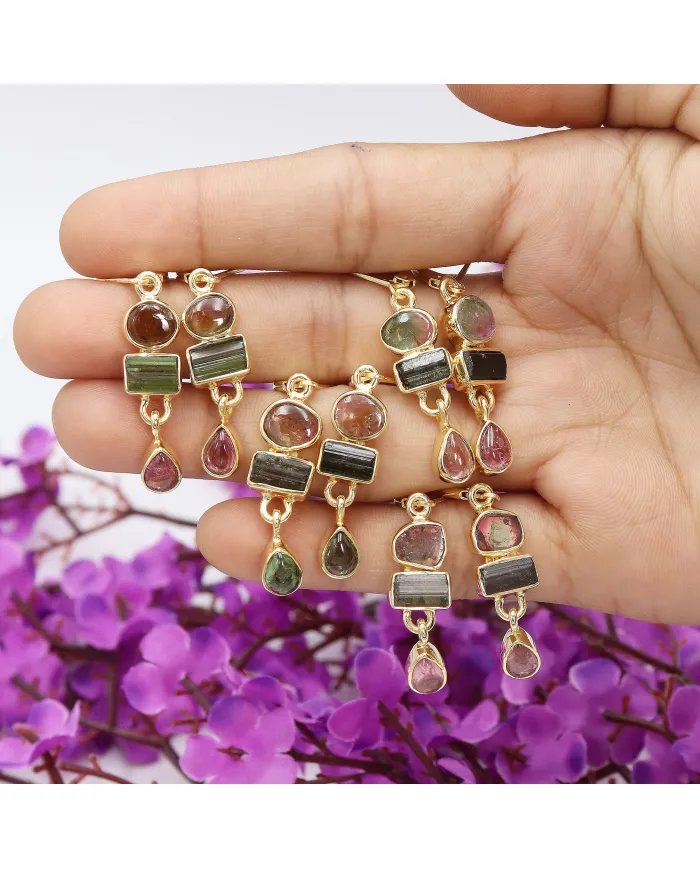 Watermelon Tourmaline Earrings - Sterling Silver 18k Gold Plated Drop & Dangle Earrings Handmade Jewelry