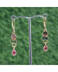 Multi Tourmaline Dangle Earrings - 18K Gold Plated 925 Silver Jewelry
