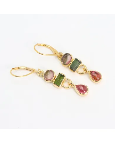 Multi Tourmaline Dangle Earrings - 18K Gold Plated 925 Silver Jewelry