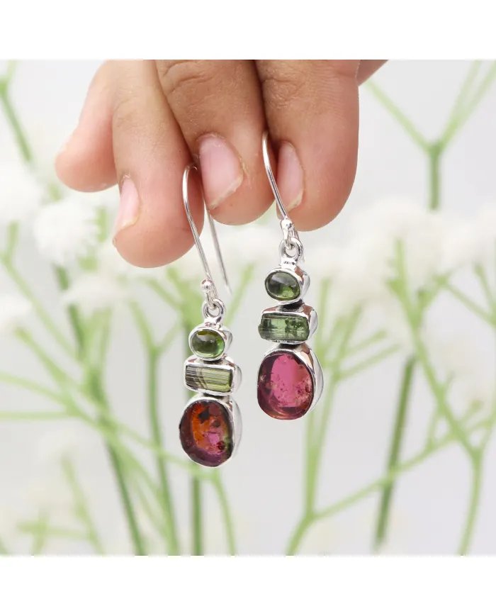 Natural Tourmaline Dangle Earrings - Sterling Silver Earrings Handmade Earrings Unique Earrings for Women