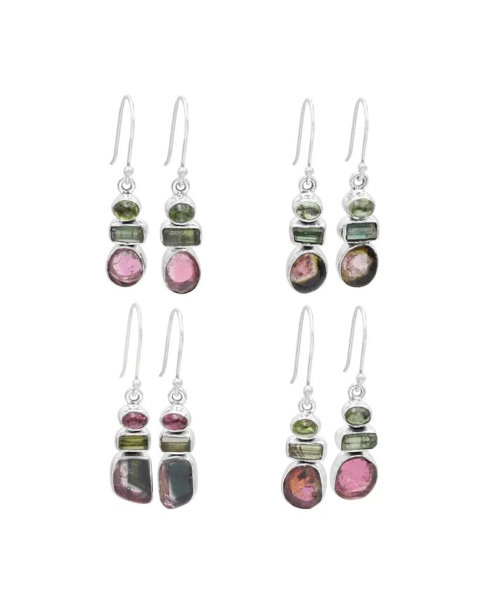 Natural Tourmaline Dangle Earrings - Sterling Silver Earrings Handmade Earrings Unique Earrings for Women