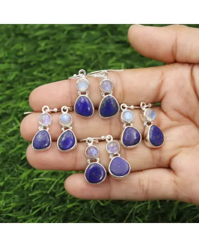 925 Sterling Silver Lapis Lazuli Moonstone Dangle Earrings for Her